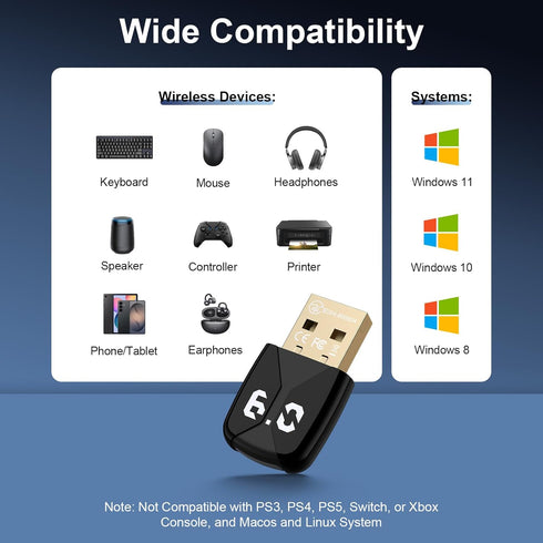 Radidi 6.0 11/10/8.1, USB Bluetooth Adapter for PC, Bluetooth Dongle Receiver EDR & BLE, Plug & Play for Windows