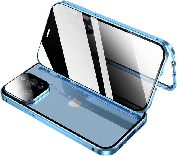 Anti-spy Screen iPhone 13 Pro Max Case, Metal Frame Lock + Magnetic Adsorption Anti-Peeping 360 Full Body Glass Case