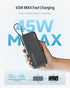 CUKTECH 45W 20000mAh Power Bank, Portable Charger with Built-in USB C Cable for Travel, Fast Charging Battery Pack