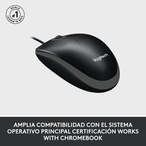 Logitech M100 Corded Mouse, Wired USB Mouse for Computers and Laptops, Black, for Right or Left Hand Use