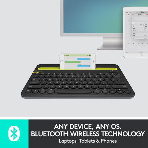Logitech K480 Wireless Multi-Device Keyboard for Windows, macOS, iPadOS, Android, Bluetooth, Compact (Black)