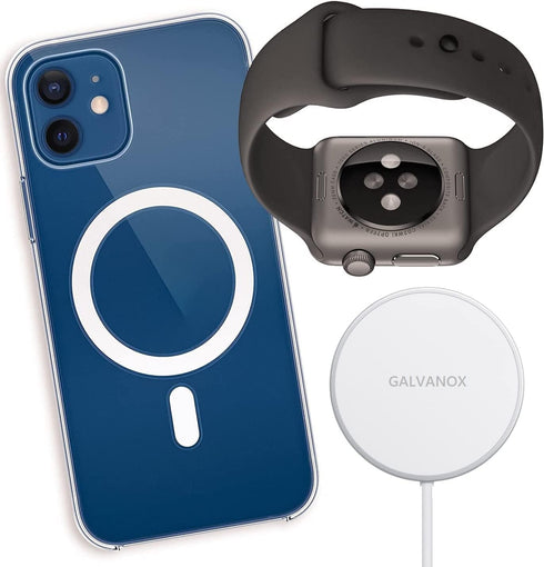 Galvanox Watch + iPhone Magnetic Wireless Charger, Compatible with MagSafe, for Apple Watch Series & iPhone 15