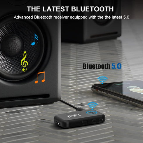 1Mii Bluetooth 5.0 Music Receiver for Car/Home Stereo, Aux Bluetooth Adapter with Volume Control, 16H Battery Life