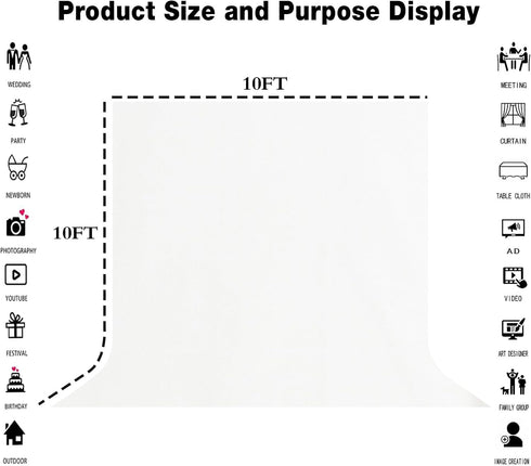 LYLYCTY 10x10FT White Large Screen Backdrop for Photography Zoom Meeting, Game Live Steaming and Photo Studio Shooting