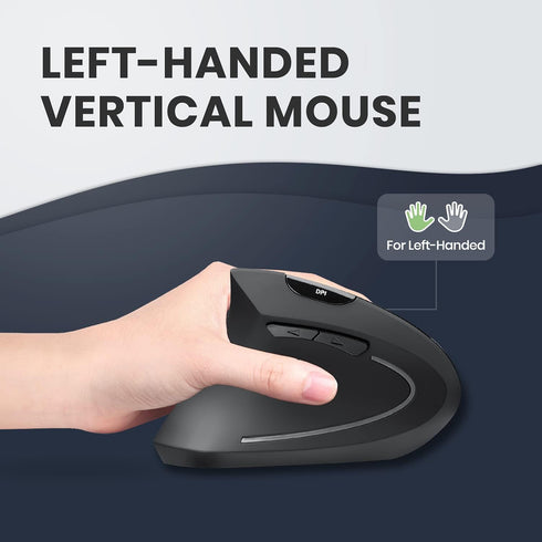 Perixx PERIMICE-713L Wireless Ergonomic Vertical Mouse, Left Handed, 6 Buttons, 3 Level DPI, Black, Medium