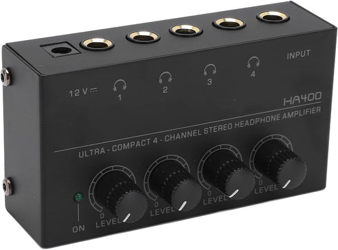 DAUERHAFT 4 Channel Stereo Headphone Amp - Ultra Low Noise Mini Earphone Splitter for Sound Reinforcement (US Plug)