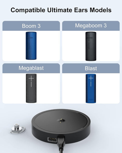 Charging Dock Compatible with Ultimate Ears Boom 3, MEGABOOM 3, Blast & MEGABLAST Portable Waterproof Wireless Bluetooth Speaker. (Black)