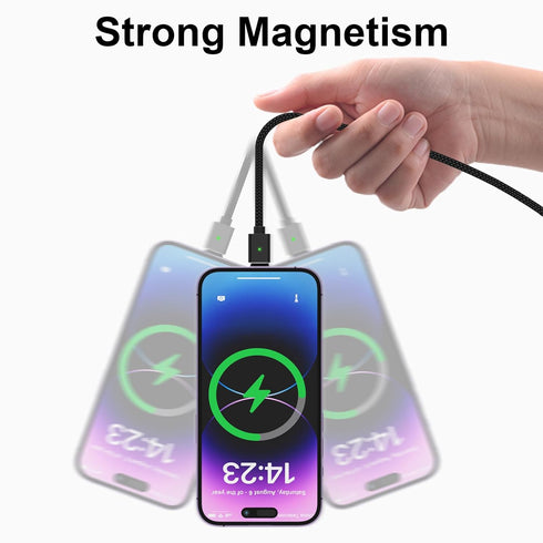 3 in 1 Magnetic Charging Cable (3 Pack: 3.3/6.6/6.6ft) - Fast 3A Charger for Lightning/USB-C/Micro-USB Devices - Black