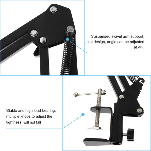 Cabilock 1/4 Inch Metal Webcam Clamp Stand with Adjustable Scissor Arm, Desktop Camera Holder with Screw, Black