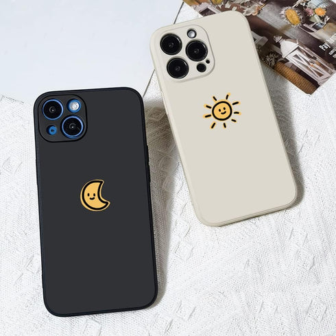 Casechics iPhone 13 Case - Cute Cartoon Sun Moon Design, Soft Shockproof Silicone, Camera Lens Protection (Whitesun)
