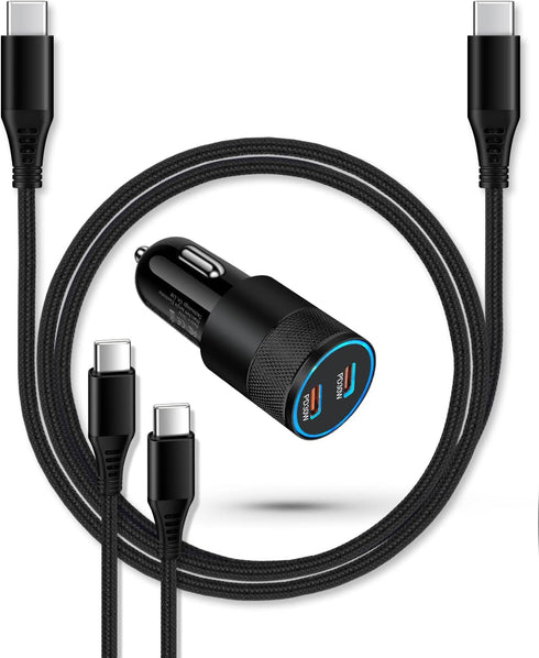 Super Fast Car Charger for Samsung Galaxy, 3 Pack 60W Dual-Port USB-C Car Charger Cigarette Lighter Adapter + 2pcs PD