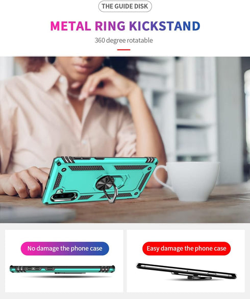 Samsung Galaxy Note 10 Case with HD Screen Protectors, Military-Grade Metal Ring Holder, Shockproof Cover Green