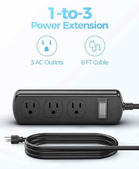 EIGSO Outdoor Power Strip - Weatherproof IPX6 Grade Surge Protector with 3 Wide Outlets and 6 FT Extension Cord
