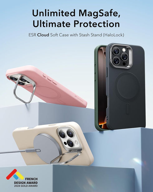 ESR 16 16 for iPhone Pro Max Case, Silicone Case with Stand, Compatible with MagSafe, Built-in Camera Stash Stand
