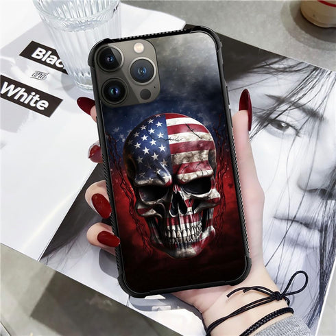 DJSOK Ice and Fire American Flag Skull Case for iPhone 15 Pro - Rugged Dual Layer Shockproof Cover for Men, Boys, and