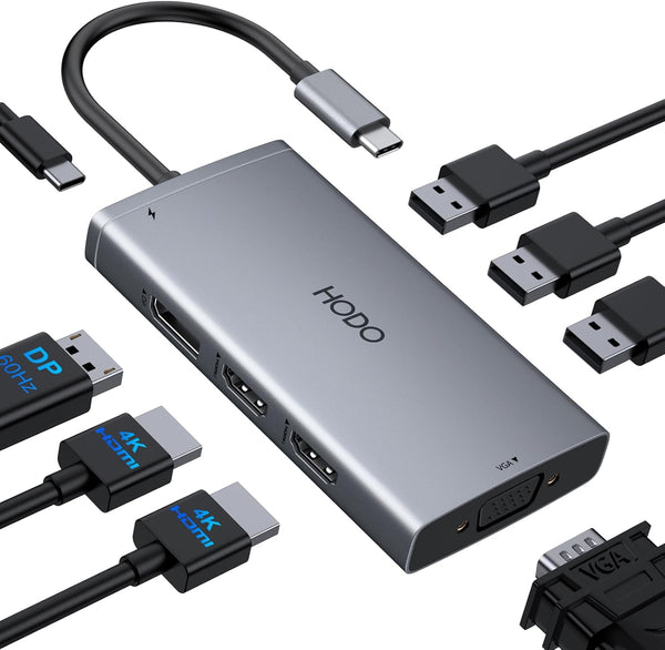 USB C Docking Station Dual Monitor Adapter for Dell HP, 8 in 1 USB C Hub Dongle to 4K HDMI+DP+VGA