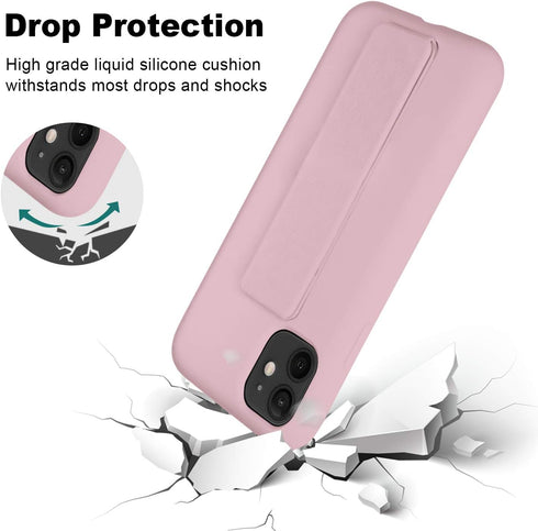 LAUDTEC Silicone Kickstand Case for iPhone 11, Flexible Soft Liquid Silicone Cover with Metal Kickstand (Pink)