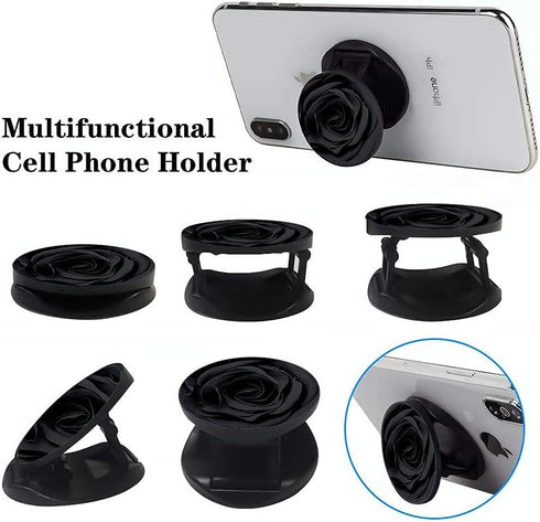 Multi-Function Cell Phone Stand, Sunflower Modern Grey Florals White Daisy Expanding Grip for Smartphones and Tablets
