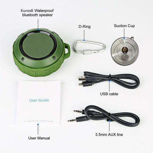 Kunodi Outdoor Waterproof Bluetooth Speaker, Wireless Portable Mini Travel Speaker with Subwoofer, Green