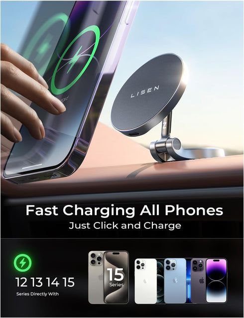LISEN Adjustable 15W Ultra Magnetic Car Charger Kit for Magsafe, Foldable Wireless Charger with 38W Car Charger for