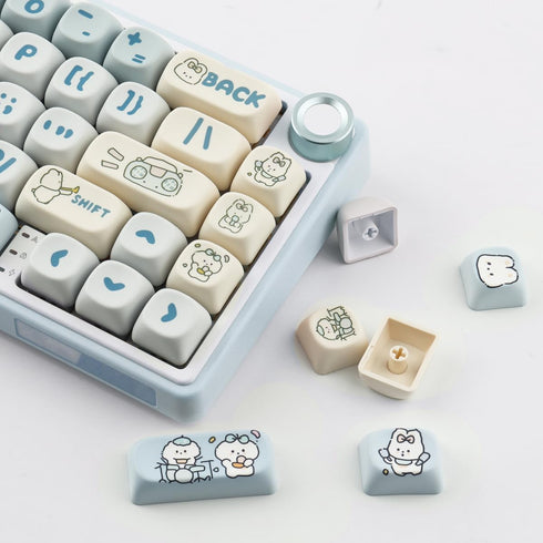 PBT Keycaps 138 Keys MOA Profile Cute Dye-Sublimation Blue-White Puppy Keycaps Set for Cherry Gateron MX Switches