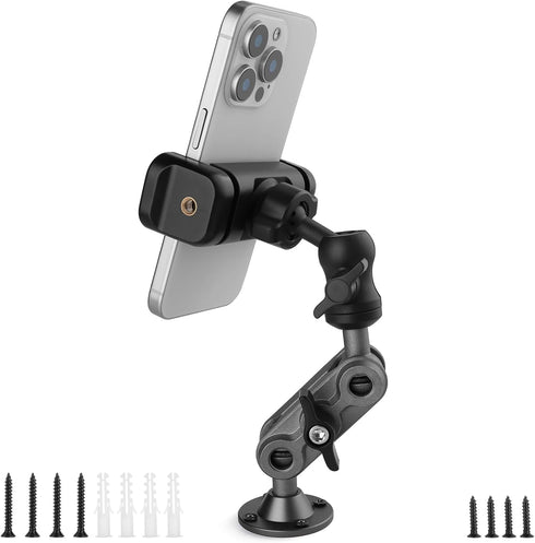 Mippko Wall Mount Phone Holder Drilling Base Heavy Duty iPhone Stand,360 Adjustable 2-Stage