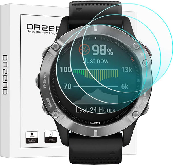 Orzero (3 Pack) Screen Protector for Garmin Fenix 6/6 Sapphire / 6 Pro / 6 Pro Solar - Tempered Glass