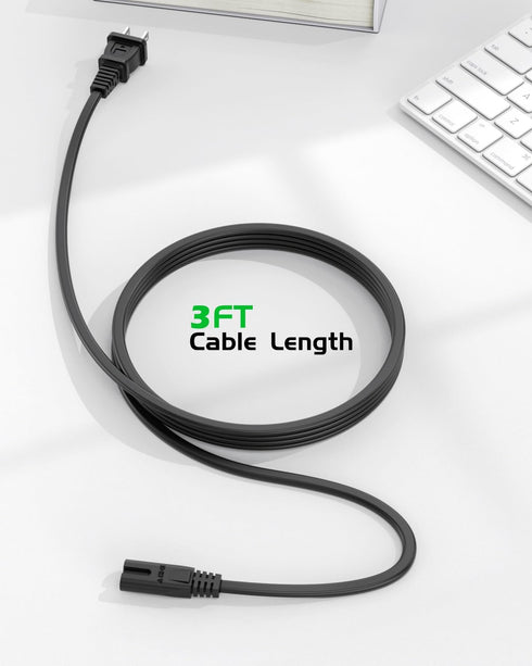 Superer 3Ft 8 (C7) 2 Figure Power Cord ETL Certified Universal Prong AC Replacement Cable for TV, Laptop, Game Console