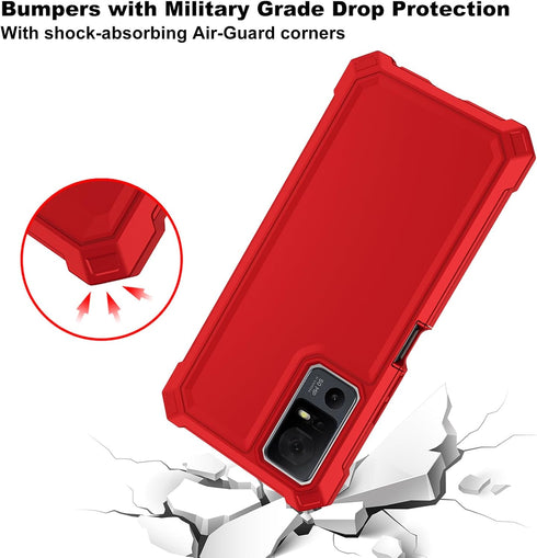 Ailiber Slim Rugged Case for Jitterbug Smart 4 & TCL 40T/40XL, Dual Layer, Shock-Absorbing TPU Bumper, Red.