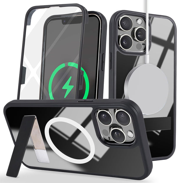 iPhone 13 Pro Max Case with Built-in Screen Protector, Magnetic, Magsafe, Stand, Black - Ultimate Protection!