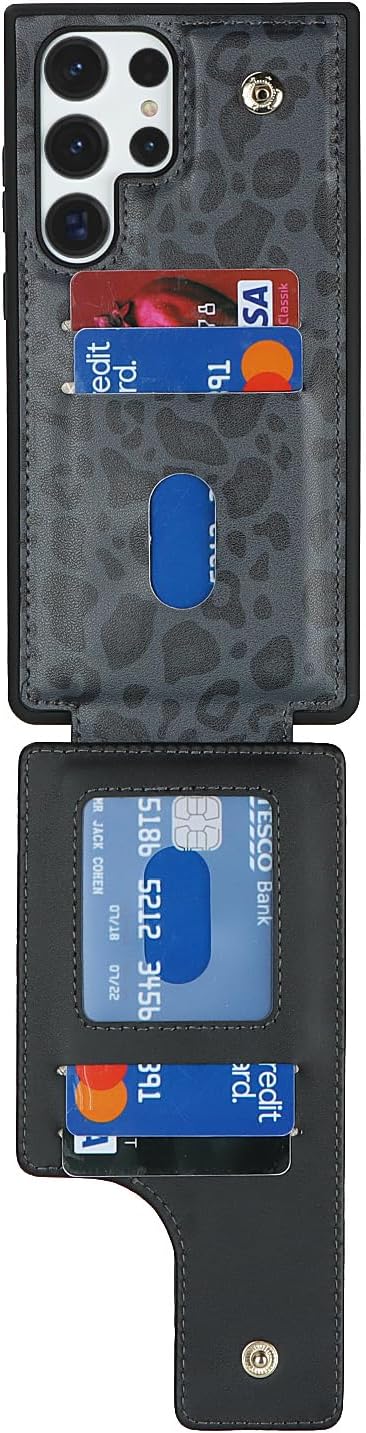 Galaxy S23 Ultra Case with Card Holder, Wallet for Women, Credit Card Holder, Ring Stand, Cute Phone Wallet 6.8" (Black