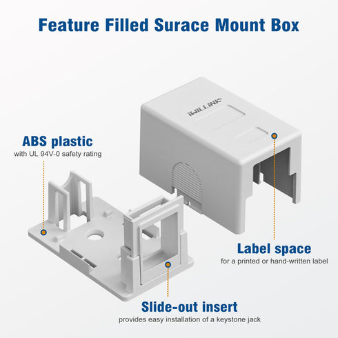 iwillink 1-Port Keystone Jack Surface Mount Box, White, 5-Pack