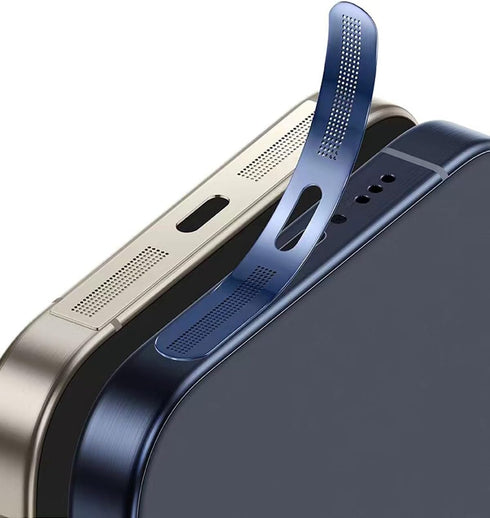 Earpiece Speaker Mesh Anti Dust Proof Adhesive Cover for iPhone 15 Pro / 15 Pro Max - 4pcs Blue Titanium