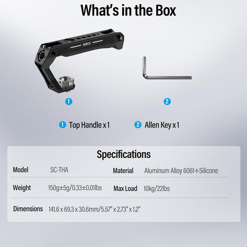 SIRUI Top Handle with 3/8"-16 Locating Pins Mount for ARRI, Camera Cage Silicone Top Handgrip with Cold Shoe