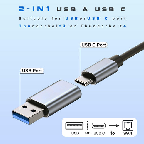 USB Ethernet Adapter, USB C Hub for Mac Tablets PC, 10 Gigabit Ethernet Adapter for MacBook Pro/Air