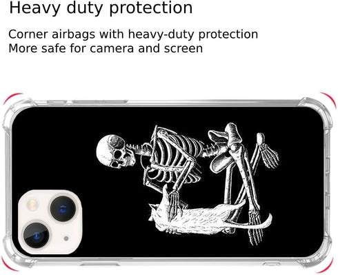 Black Skull White Cat Phone Case for iPhone 14, Unique Trendy TPU Bumper Cover for Girls Boys Women Men