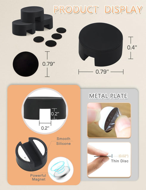 Magnetic Cord Holder Silicone, 5-Pack Magnetic Cable Organizer Clips for Nightstand, Office Desk, Kitchen & Car, Black