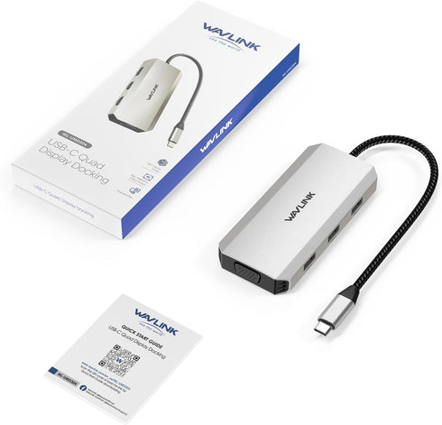 WAVLINK HDMI,DP,VGA,3* USB-A2.0 USB C Docking Station, Docking Station Quad Monitors with Dual for Wireless