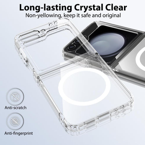 Clear Magnetic Case for Samsung Galaxy Z Flip 6, Slim Shockproof Anti-Yellow Transparent Phone Cover for Men and Women
