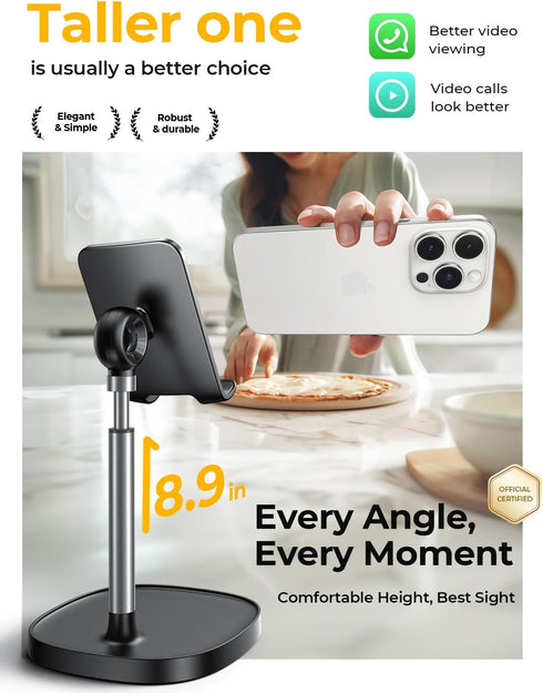 LISEN Adjustable Cell Phone Stand for Desk, Home Office Accessories for iPhone and Tablets 4-10in