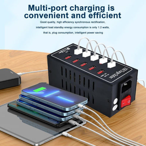 10-Port Charging Station, 10-in-1 Multi Port USB Charger for iPhone 13/14/15, 60W Power Delivery Accessory