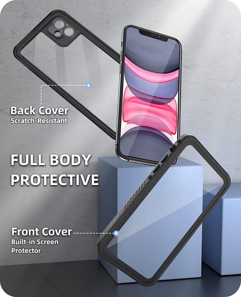 WIFORT Waterproof Case for iPhone 11 - Certified Water Proof & Military Protection with Built-in Screen Protector