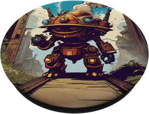 Goofy Robot Invasion Comic Book Style Dystopian Scifi Print PopSockets Standard PopGrip