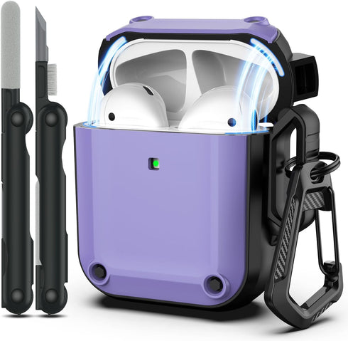 RFUNGUANGO Military Grade Anti-Fall AirPods Case Cover, Soft TPU Shock-Absorbing with Keychain and Cleaning Kit - Purple