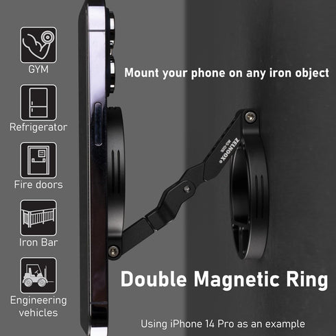 Zelnoox 1/4" 17/16/15/14/13/12 (MS-02R) Double Magnetic Ring Phone Holder Attach to Any Iron Surface | Screw Hole |