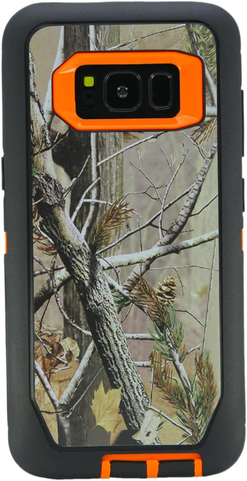 WallSkiN Heavy Duty Case for Galaxy S8 (5.8"), Military Grade Drop Protection with Holster - Camouflage/Orange