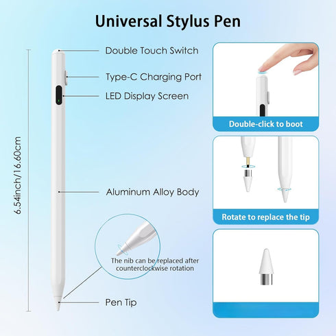 Generic Active Stylus Pen for Touchscreen Devices Universal Capacitive Pen with LED Battery Display, No Bluetooth