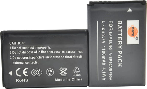 DSTE 2X IA-BP90A BP-90A Battery + DC119 Travel and Car Charger Adapter for Samsung HMX-E10 Series Cameras