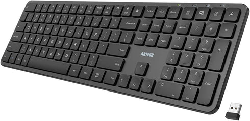 Arteck 2.4G USB Wireless Keyboard Ultra Slim Full Size Keyboard with Numeric Keypad
