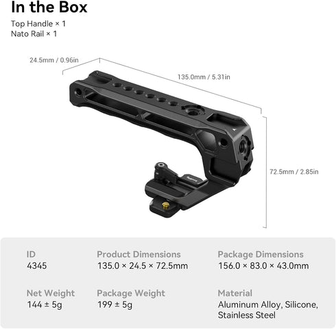 SMALLRIG Lightweight NATO Top Handle, Quick Release NATO Grip with NATO Rail for DSLR Camera Cage, Universal Top Handle